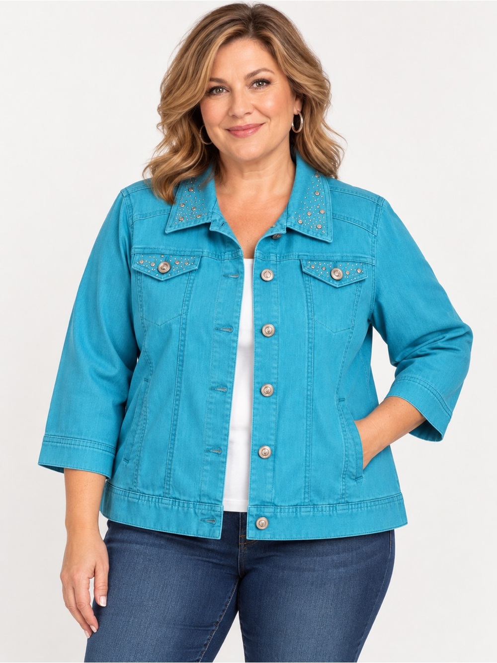 Tradition Turquoise Rhinestone Stretch Jacket Size 16